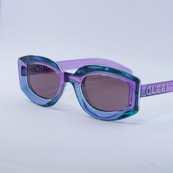 Gucci GG1719S 003 Sunglasses Shiny Transparent Violet Geometric Frame - Picture 9 of 11